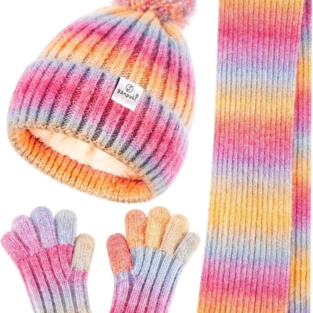 Kids Winter Beanie Gloves Scarf Set, Age 2-8